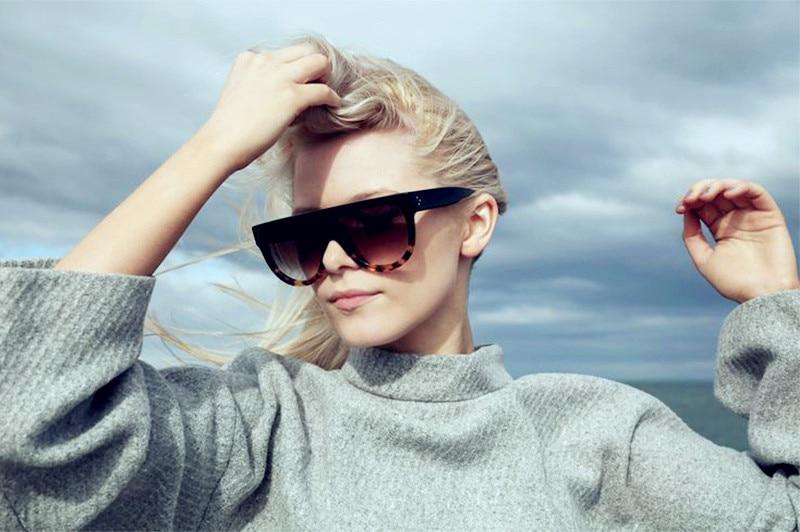Wide Temple Flat Top Oversized Aviator Sunglasses - Dark Brown and Leopard brown Ombre