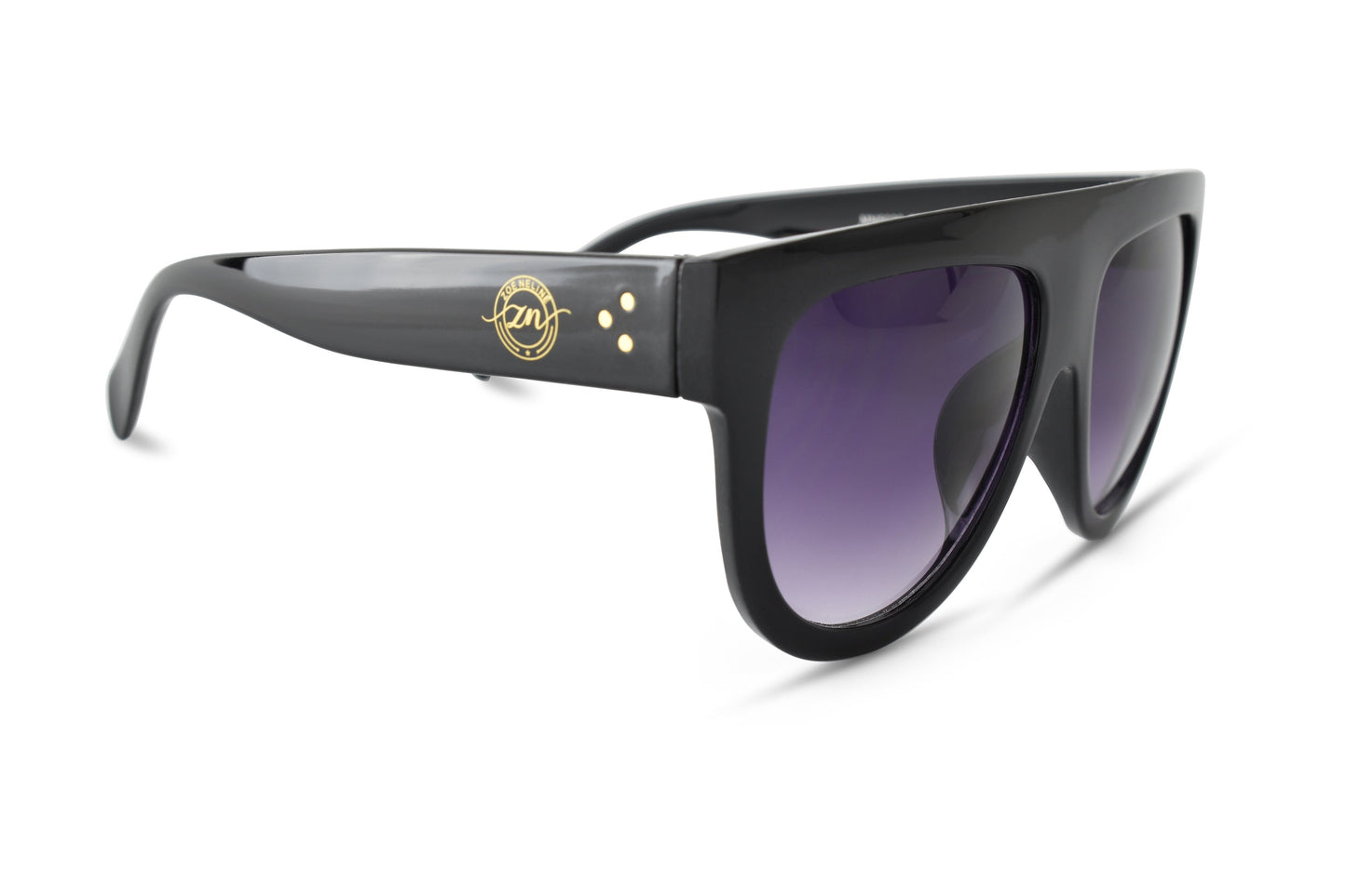 Wide Temple Flat Top Oversized Aviator Sunglasses- Black Frame Black Lenses