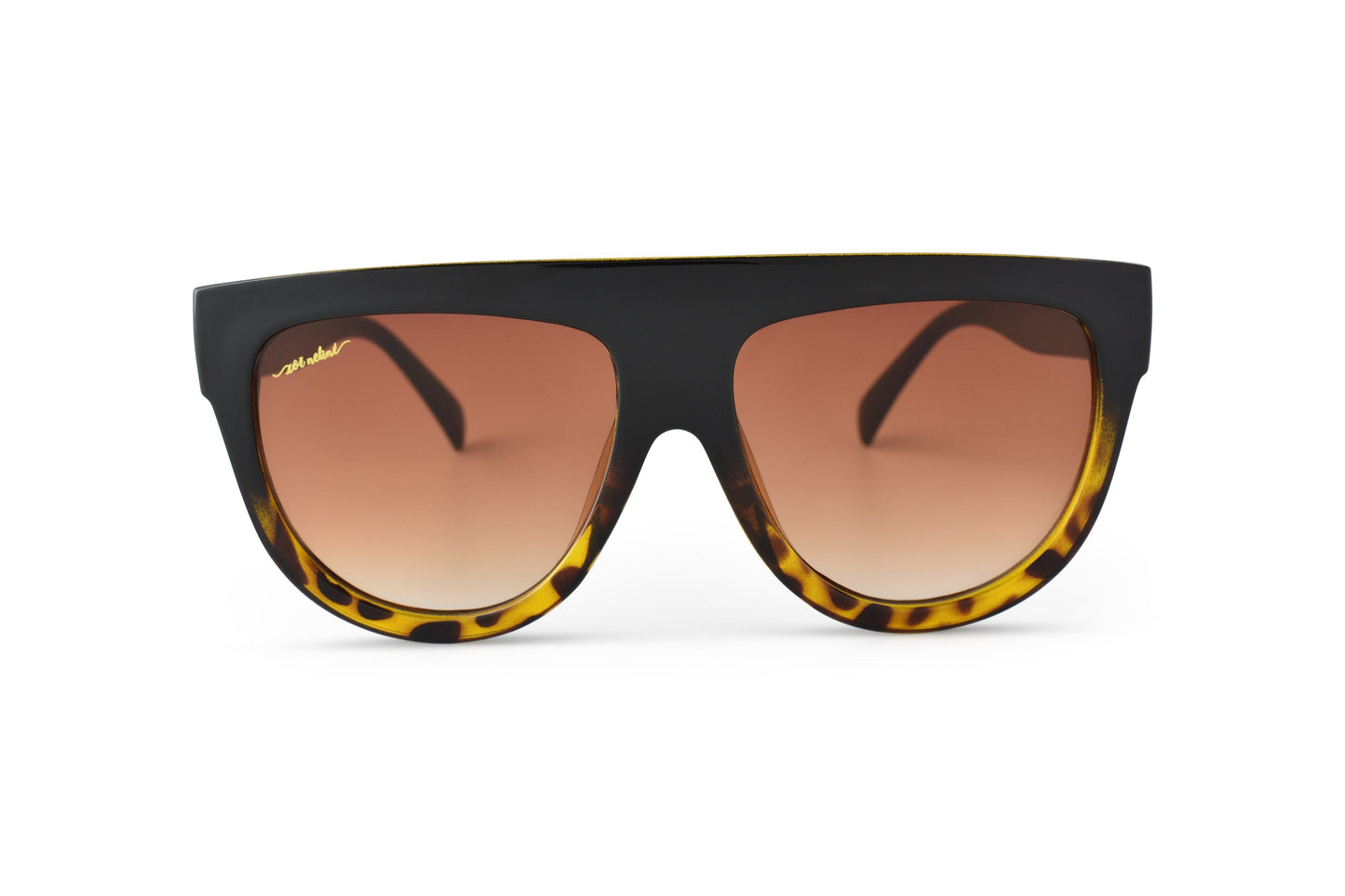 Wide Temple Flat Top Oversized Aviator Sunglasses - Dark Brown and Leopard brown Ombre