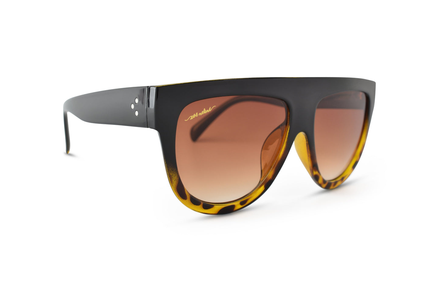 Wide Temple Flat Top Oversized Aviator Sunglasses - Dark Brown and Leopard brown Ombre