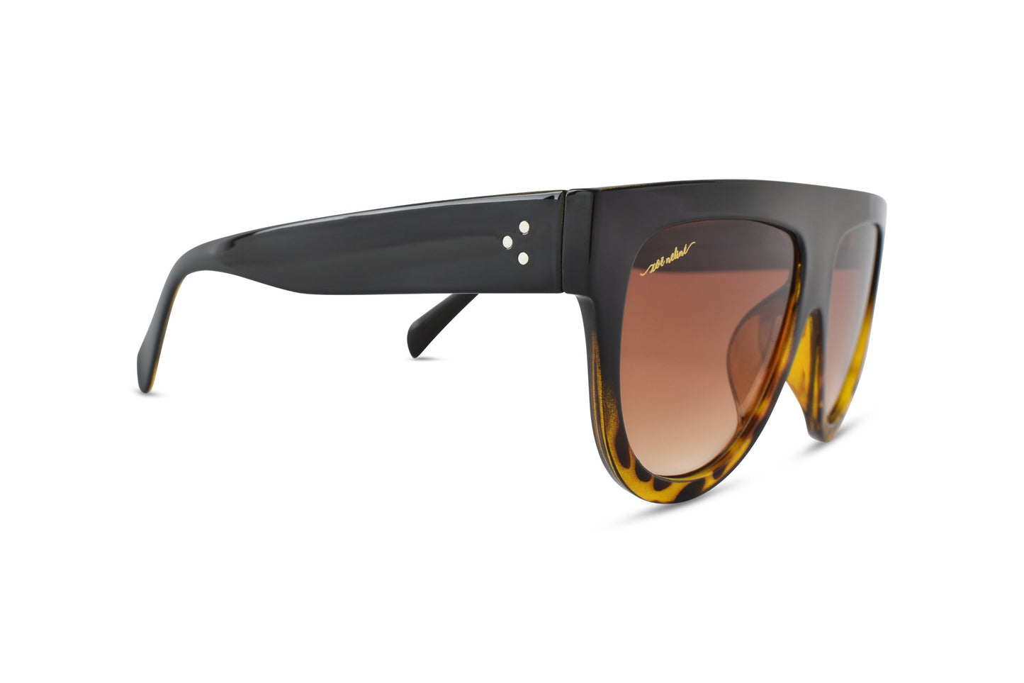 Wide Temple Flat Top Oversized Aviator Sunglasses - Dark Brown and Leopard brown Ombre