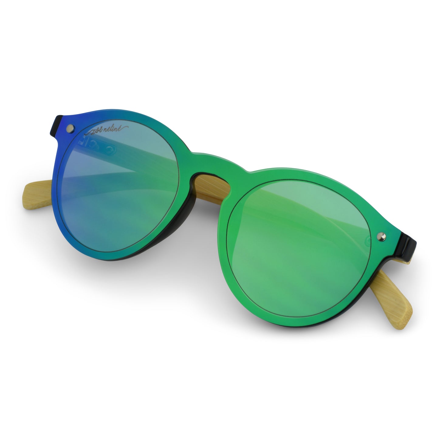 Bamboo - Reflective Green and Blue Lensed-Wood Frame