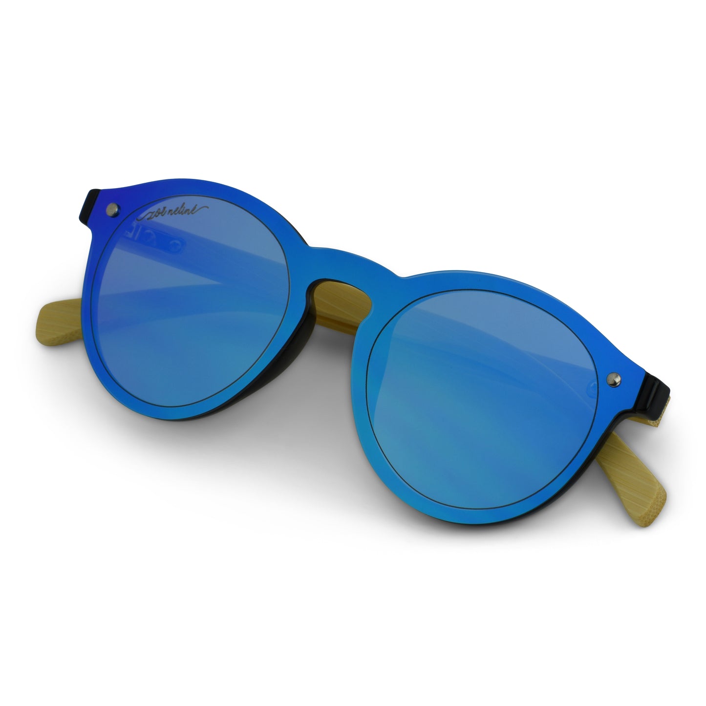 Bamboo - Reflective Blue Lense-Wood Frame